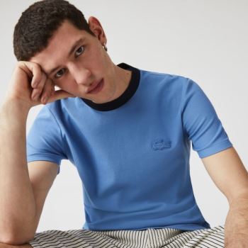 Lacoste Crewneck Relaxed Fit Textured Cotton T-shirt - Tričko Pánské Blankyt / Tmavě Blankyt Blankyt